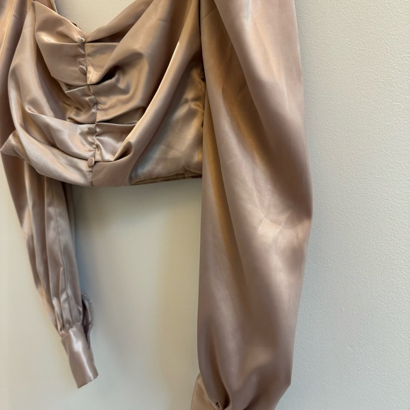 Banjul Satin Puff Sleeve Top in Taupe - Picture 2 of 6